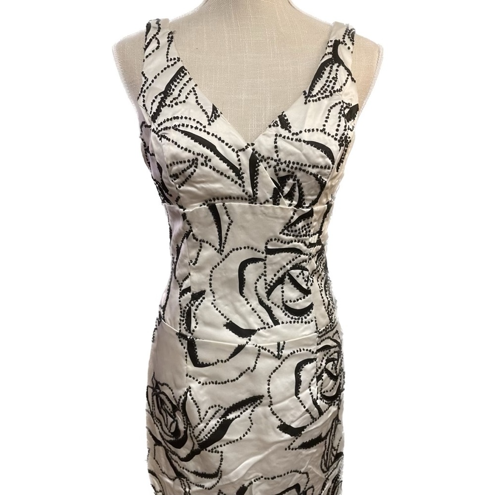 Mica Black and White Floral Beaded Cocktail